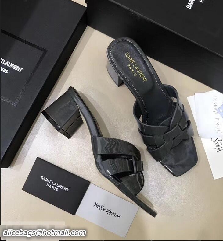 Useful Saint Laurent Heel Slide Sandal In Patent Leather With Intertwining Straps Y83712 Grey