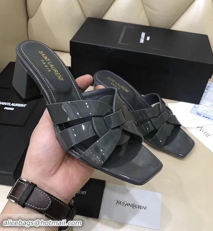 Useful Saint Laurent Heel Slide Sandal In Patent Leather With Intertwining Straps Y83712 Grey