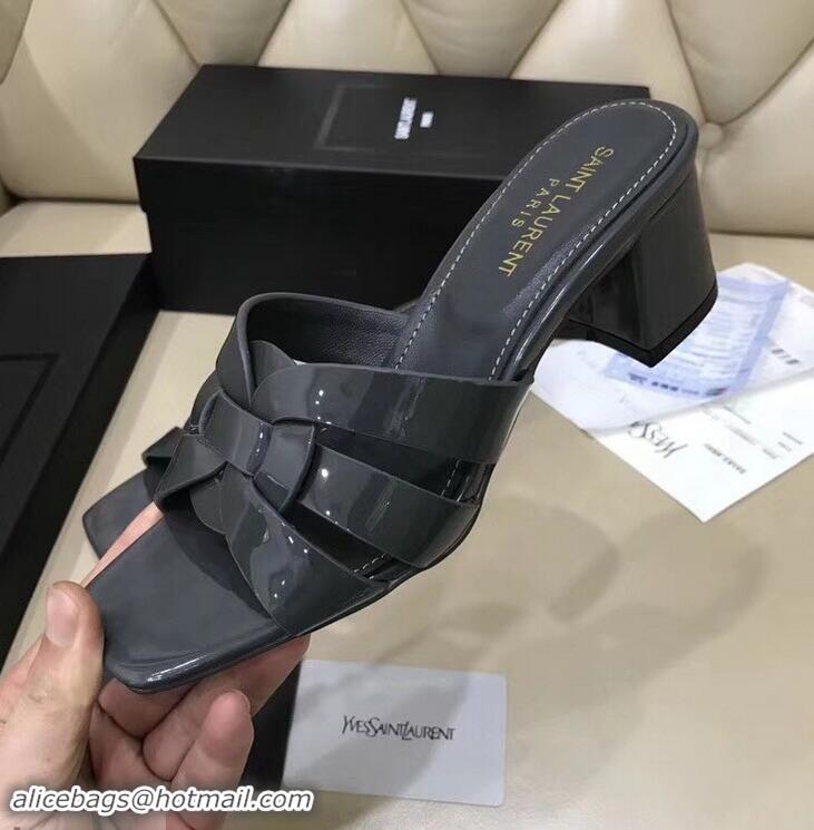 Useful Saint Laurent Heel Slide Sandal In Patent Leather With Intertwining Straps Y83712 Grey