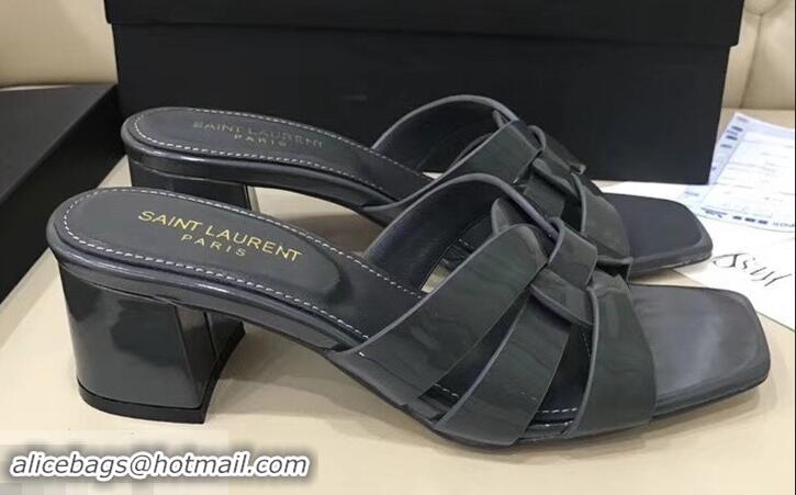 Useful Saint Laurent Heel Slide Sandal In Patent Leather With Intertwining Straps Y83712 Grey