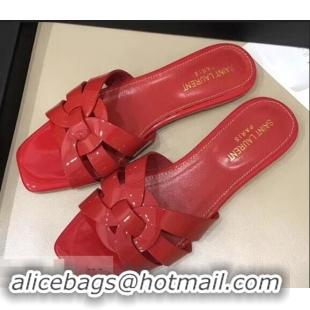 Noble Saint Laurent Slide Sandal In Patent Leather With Intertwining Straps Y83713 Red