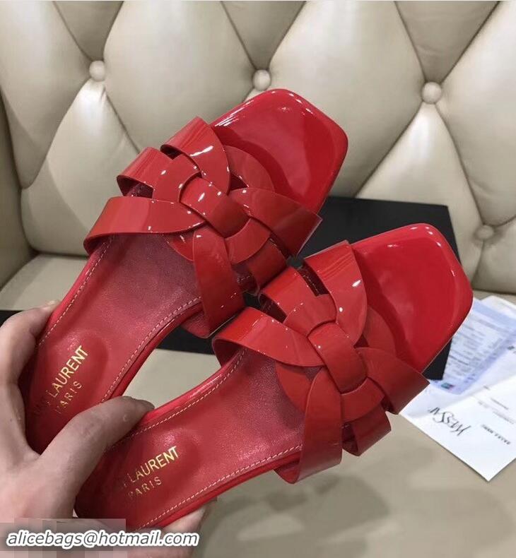 Noble Saint Laurent Slide Sandal In Patent Leather With Intertwining Straps Y83713 Red