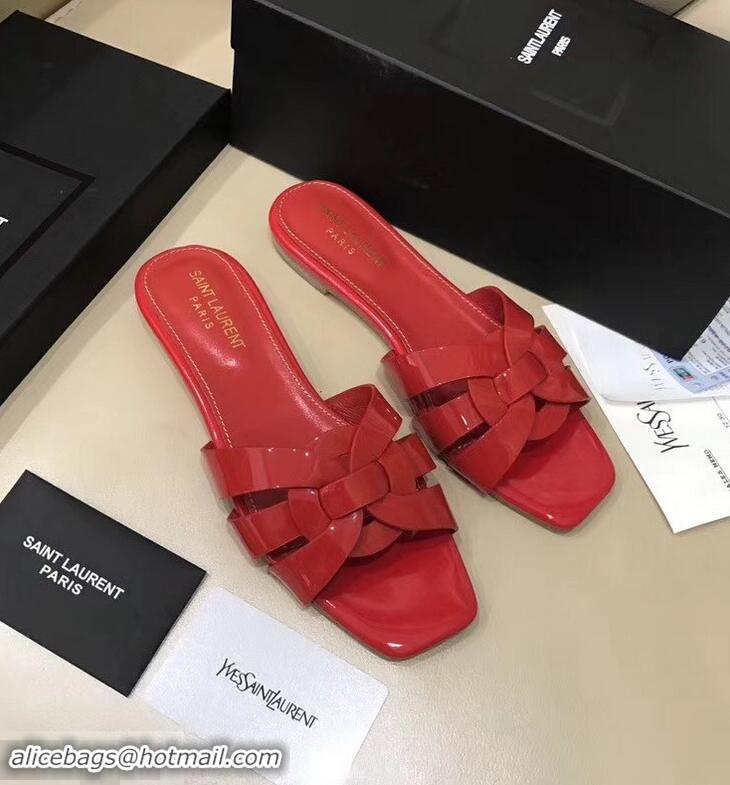 Noble Saint Laurent Slide Sandal In Patent Leather With Intertwining Straps Y83713 Red