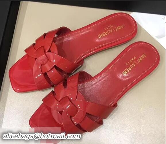 Noble Saint Laurent Slide Sandal In Patent Leather With Intertwining Straps Y83713 Red