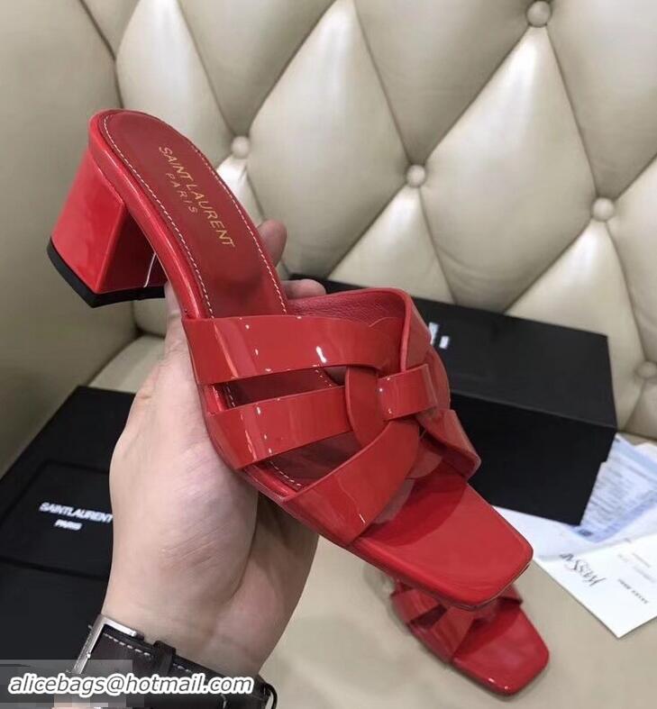 Well Crafted Saint Laurent Heel Slide Sandal In Patent Leather With Intertwining Straps Y83714 Red