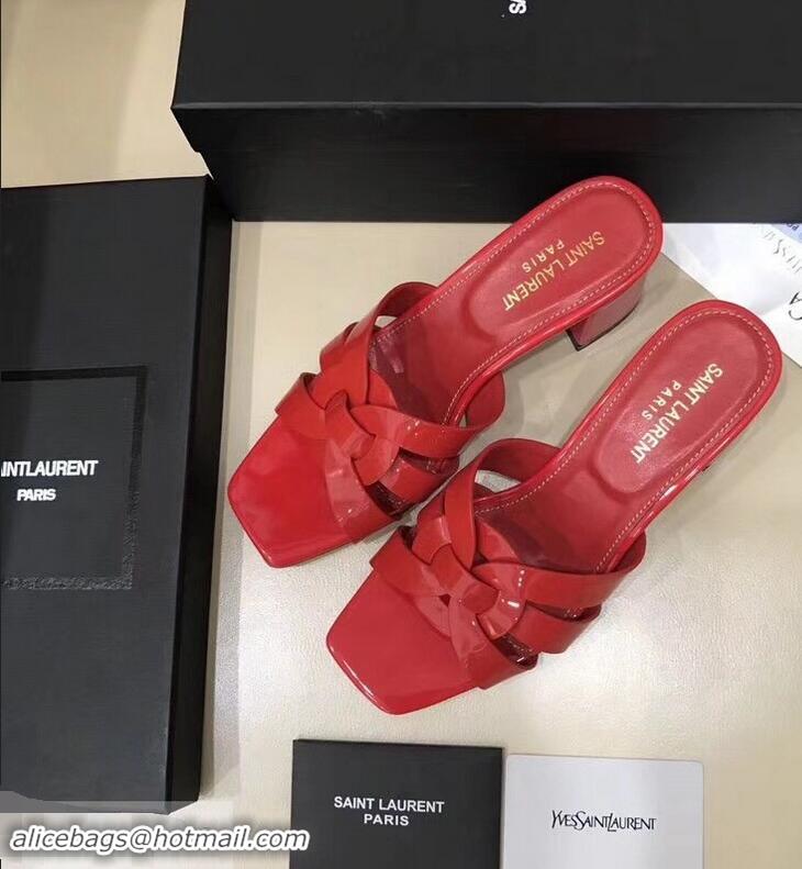 Well Crafted Saint Laurent Heel Slide Sandal In Patent Leather With Intertwining Straps Y83714 Red