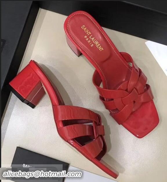 Well Crafted Saint Laurent Heel Slide Sandal In Patent Leather With Intertwining Straps Y83714 Red