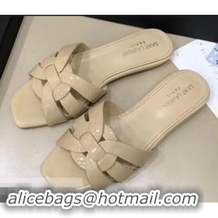 Unique Saint Laurent Slide Sandal In Patent Leather With Intertwining Straps Y83715 Apricot 