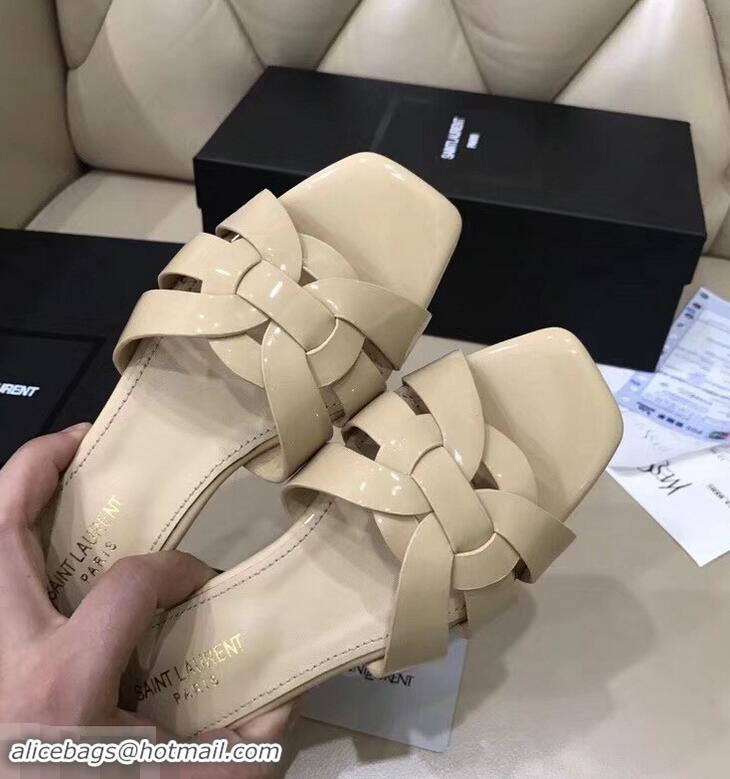 Unique Saint Laurent Slide Sandal In Patent Leather With Intertwining Straps Y83715 Apricot 