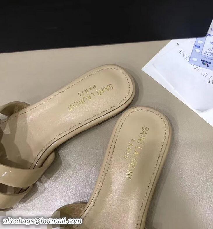 Unique Saint Laurent Slide Sandal In Patent Leather With Intertwining Straps Y83715 Apricot 