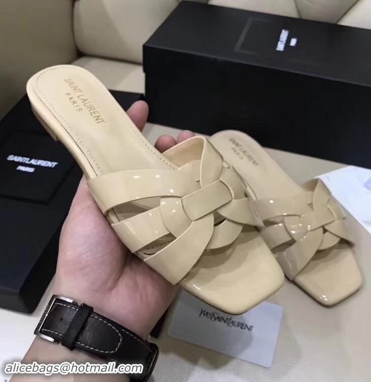 Unique Saint Laurent Slide Sandal In Patent Leather With Intertwining Straps Y83715 Apricot 