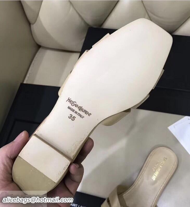 Unique Saint Laurent Slide Sandal In Patent Leather With Intertwining Straps Y83715 Apricot 