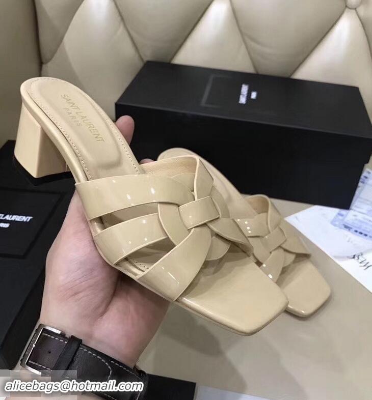 Buy Replicas Saint Laurent Heel Slide Sandal In Patent Leather With Intertwining Straps Y83716 Apricot