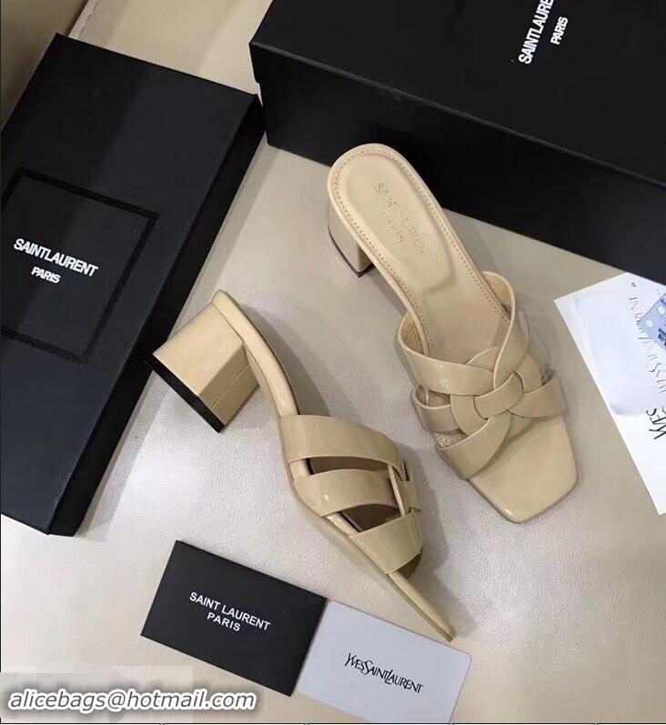 Buy Replicas Saint Laurent Heel Slide Sandal In Patent Leather With Intertwining Straps Y83716 Apricot