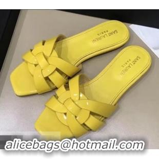 Specials Saint Laurent Slide Sandal In Patent Leather With Intertwining Straps Y83716 Yellow