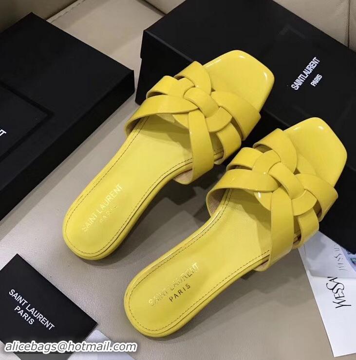 Specials Saint Laurent Slide Sandal In Patent Leather With Intertwining Straps Y83716 Yellow