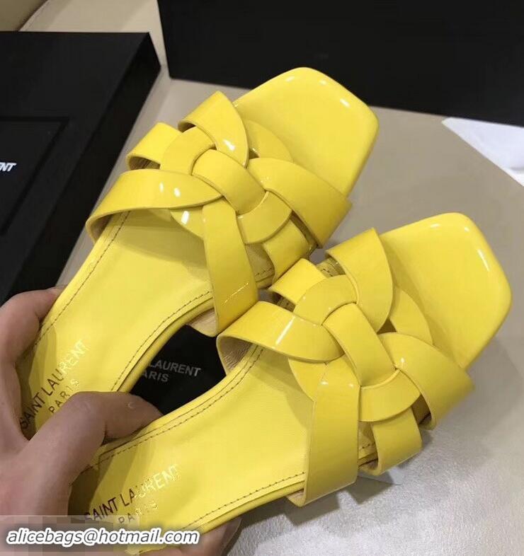 Specials Saint Laurent Slide Sandal In Patent Leather With Intertwining Straps Y83716 Yellow