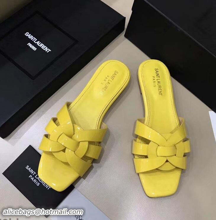 Specials Saint Laurent Slide Sandal In Patent Leather With Intertwining Straps Y83716 Yellow