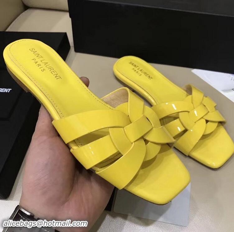 Specials Saint Laurent Slide Sandal In Patent Leather With Intertwining Straps Y83716 Yellow