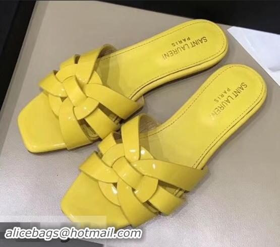 Specials Saint Laurent Slide Sandal In Patent Leather With Intertwining Straps Y83716 Yellow