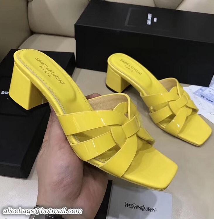 Discount Saint Laurent Heel Slide Sandal In Patent Leather With Intertwining Straps Y83718 Yellow