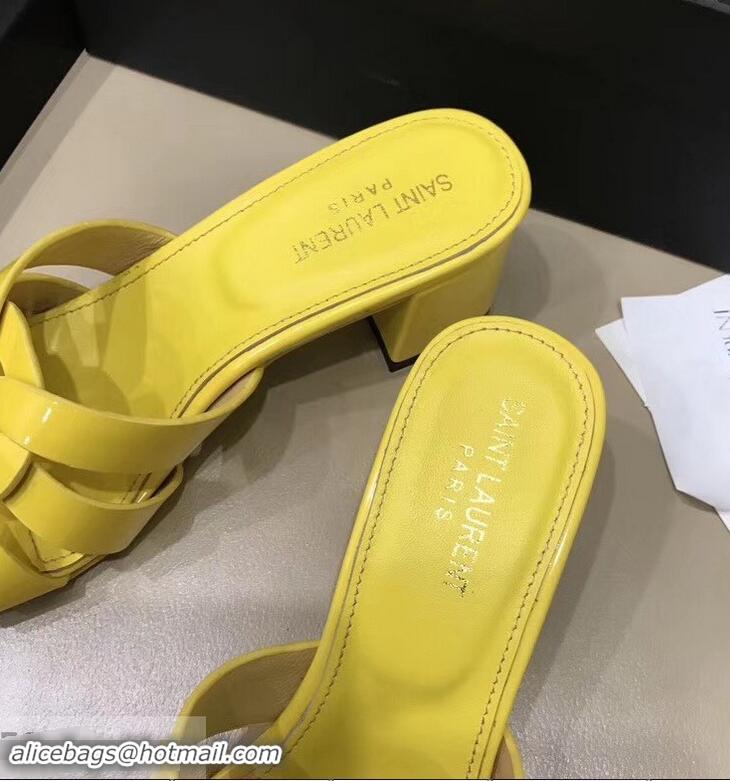 Discount Saint Laurent Heel Slide Sandal In Patent Leather With Intertwining Straps Y83718 Yellow