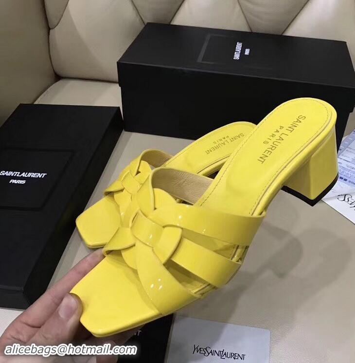 Discount Saint Laurent Heel Slide Sandal In Patent Leather With Intertwining Straps Y83718 Yellow