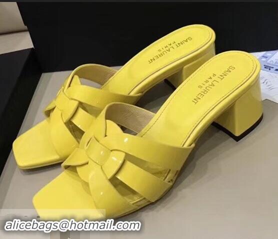 Discount Saint Laurent Heel Slide Sandal In Patent Leather With Intertwining Straps Y83718 Yellow