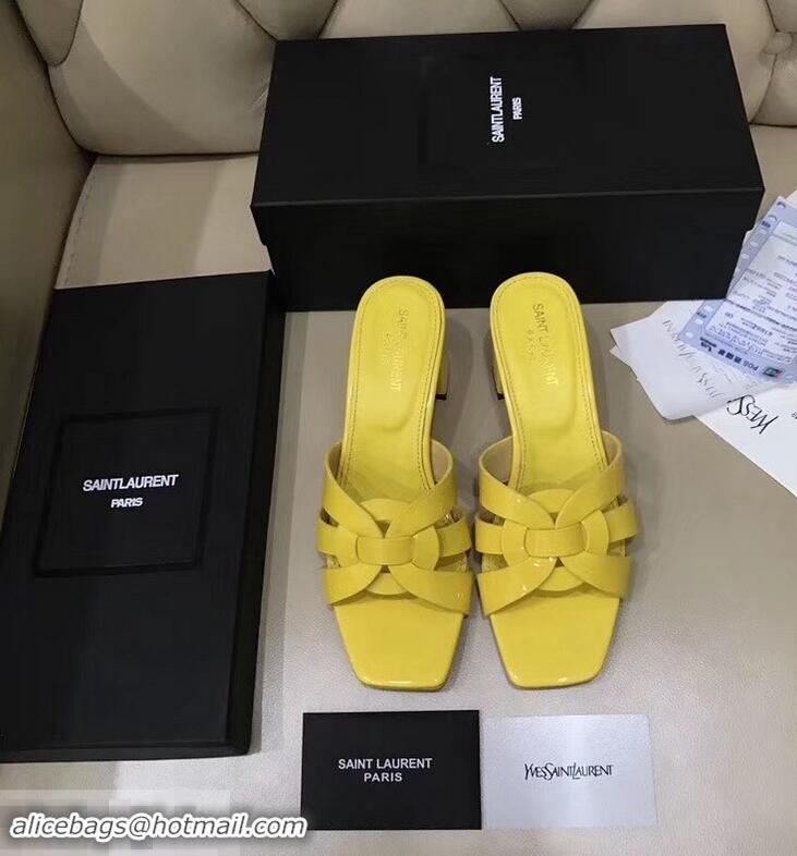 Discount Saint Laurent Heel Slide Sandal In Patent Leather With Intertwining Straps Y83718 Yellow