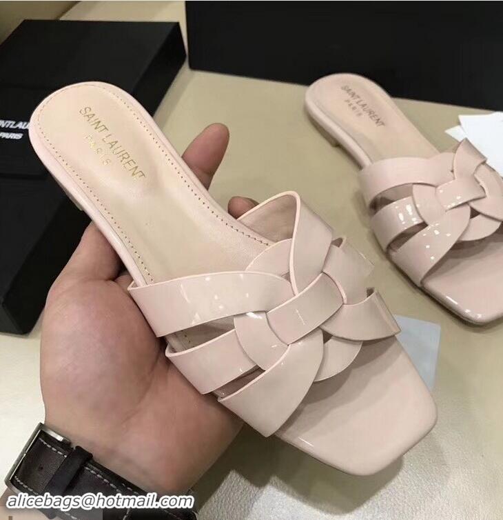 Discount Saint Laurent Slide Sandal In Patent Leather With Intertwining Straps Y83719 Pink