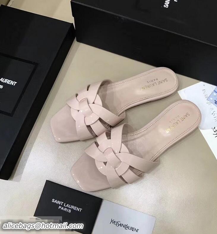 Discount Saint Laurent Slide Sandal In Patent Leather With Intertwining Straps Y83719 Pink