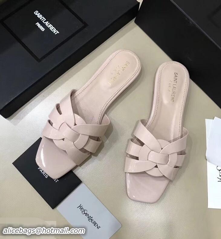 Discount Saint Laurent Slide Sandal In Patent Leather With Intertwining Straps Y83719 Pink