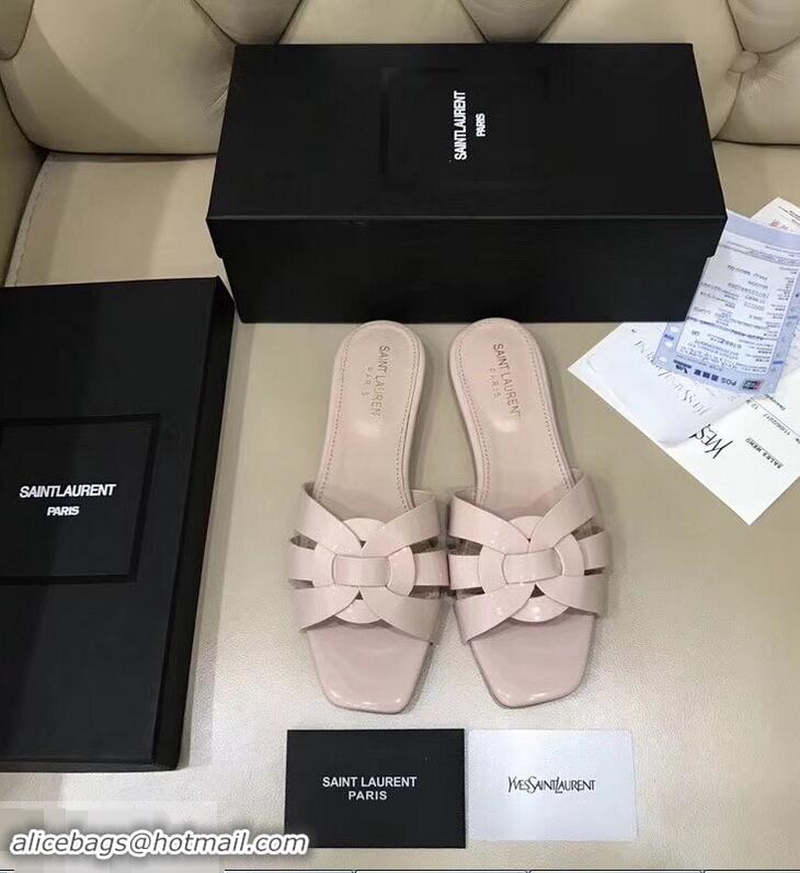 Discount Saint Laurent Slide Sandal In Patent Leather With Intertwining Straps Y83719 Pink