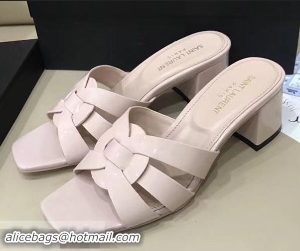 Cheapest Saint Laurent Heel Slide Sandal In Patent Leather With Intertwining Straps Y83720 Pink