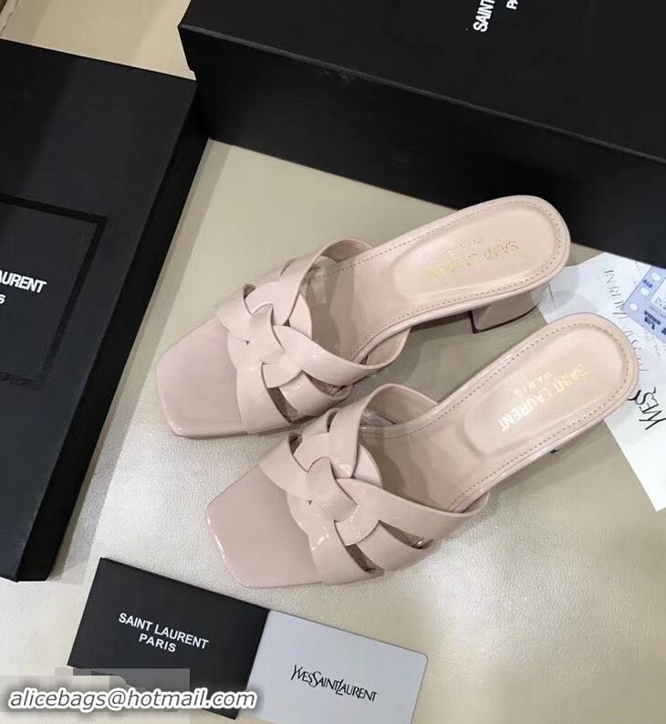 Cheapest Saint Laurent Heel Slide Sandal In Patent Leather With Intertwining Straps Y83720 Pink