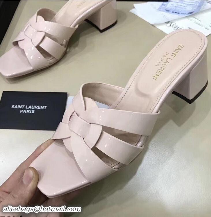 Cheapest Saint Laurent Heel Slide Sandal In Patent Leather With Intertwining Straps Y83720 Pink