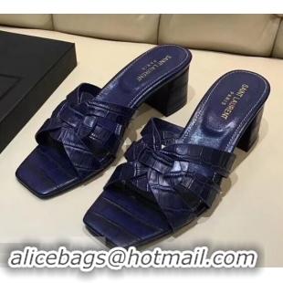 Duplicate Saint Laurent Heel Slide Sandal In Crocodile Textured With Intertwining Straps Y83804 Dark Blue