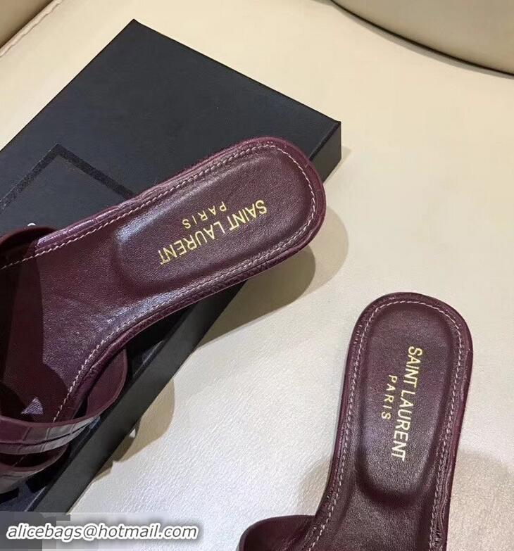 Reproduction Saint Laurent Slide Sandal In Crocodile Textured With Intertwining Straps Y83804 Burgundy