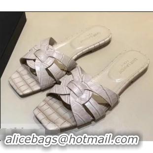 Good Cheap Saint Laurent Slide Sandal In Crocodile Textured With Intertwining Straps Y83811 Apricot