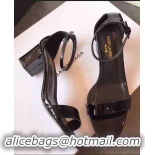 Good Taste Saint Laurent Heel 6.5cm Patent Leather Sandals Y83410 Black