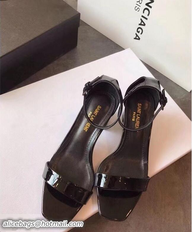 Good Taste Saint Laurent Heel 6.5cm Patent Leather Sandals Y83410 Black