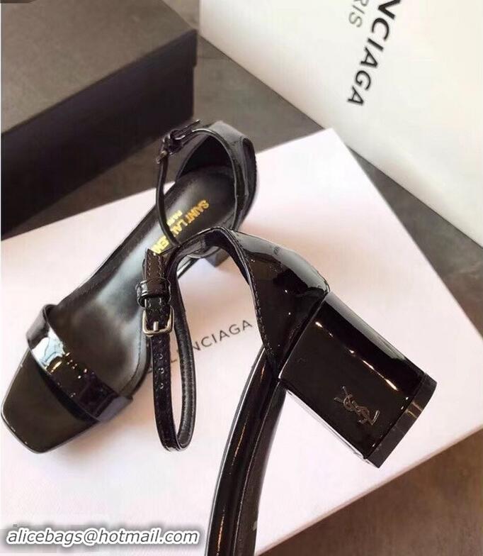 Good Taste Saint Laurent Heel 6.5cm Patent Leather Sandals Y83410 Black