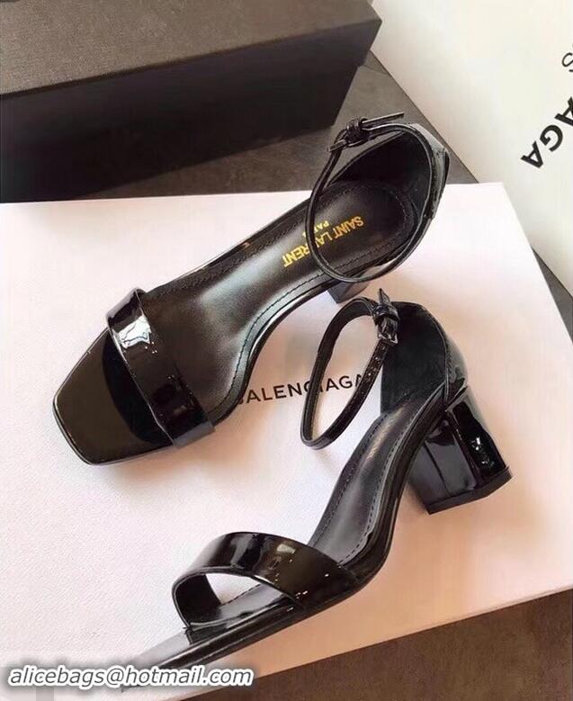 Good Taste Saint Laurent Heel 6.5cm Patent Leather Sandals Y83410 Black