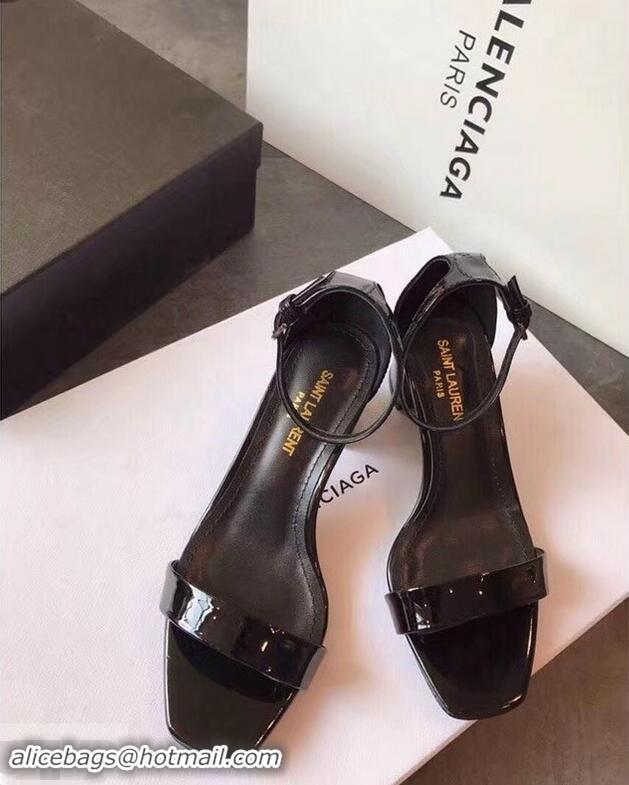 Good Taste Saint Laurent Heel 6.5cm Patent Leather Sandals Y83410 Black