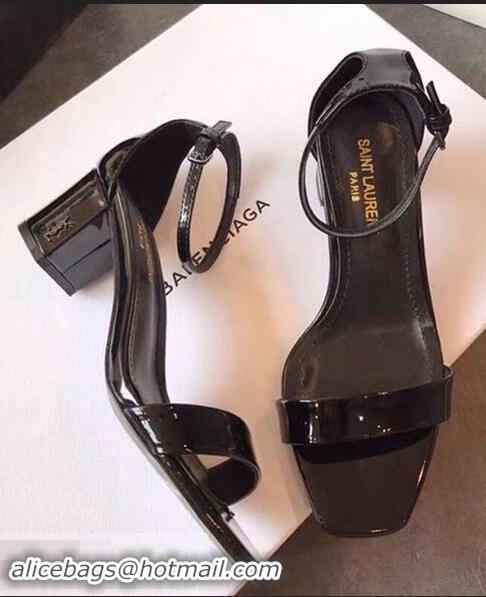 Good Taste Saint Laurent Heel 6.5cm Patent Leather Sandals Y83410 Black