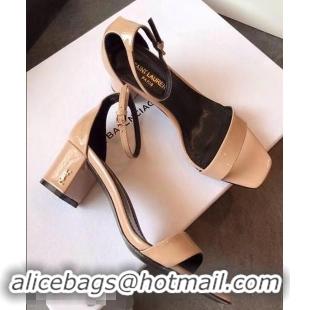 Cheapest Good Taste Saint Laurent Heel 6.5cm Patent Leather Sandals Y83410 Apricot