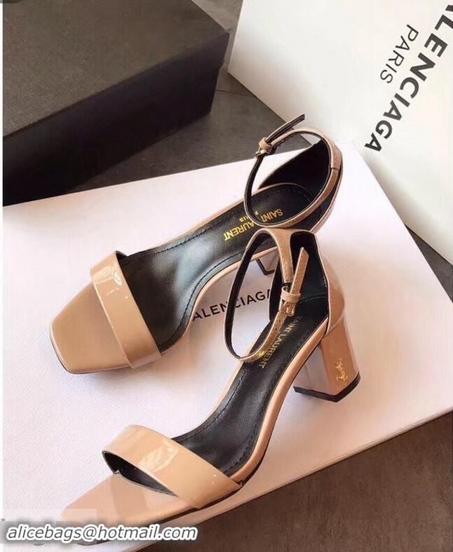 Cheapest Good Taste Saint Laurent Heel 6.5cm Patent Leather Sandals Y83410 Apricot