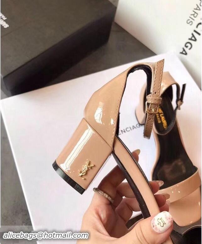 Cheapest Good Taste Saint Laurent Heel 6.5cm Patent Leather Sandals Y83410 Apricot