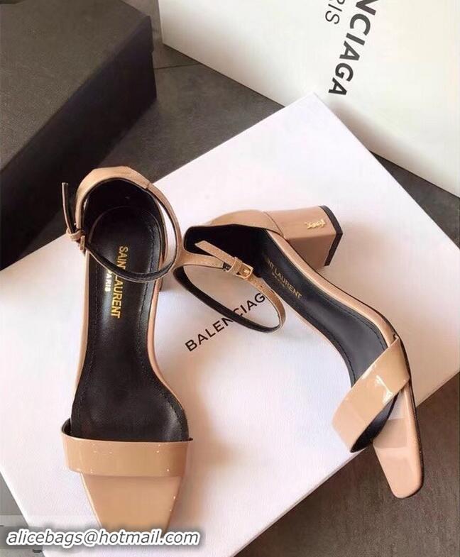 Cheapest Good Taste Saint Laurent Heel 6.5cm Patent Leather Sandals Y83410 Apricot