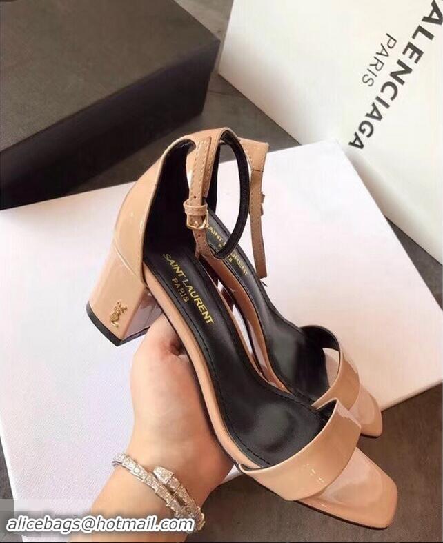 Cheapest Good Taste Saint Laurent Heel 6.5cm Patent Leather Sandals Y83410 Apricot